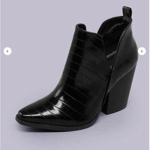 Black Pointed Toe Split Shank Croc Booties